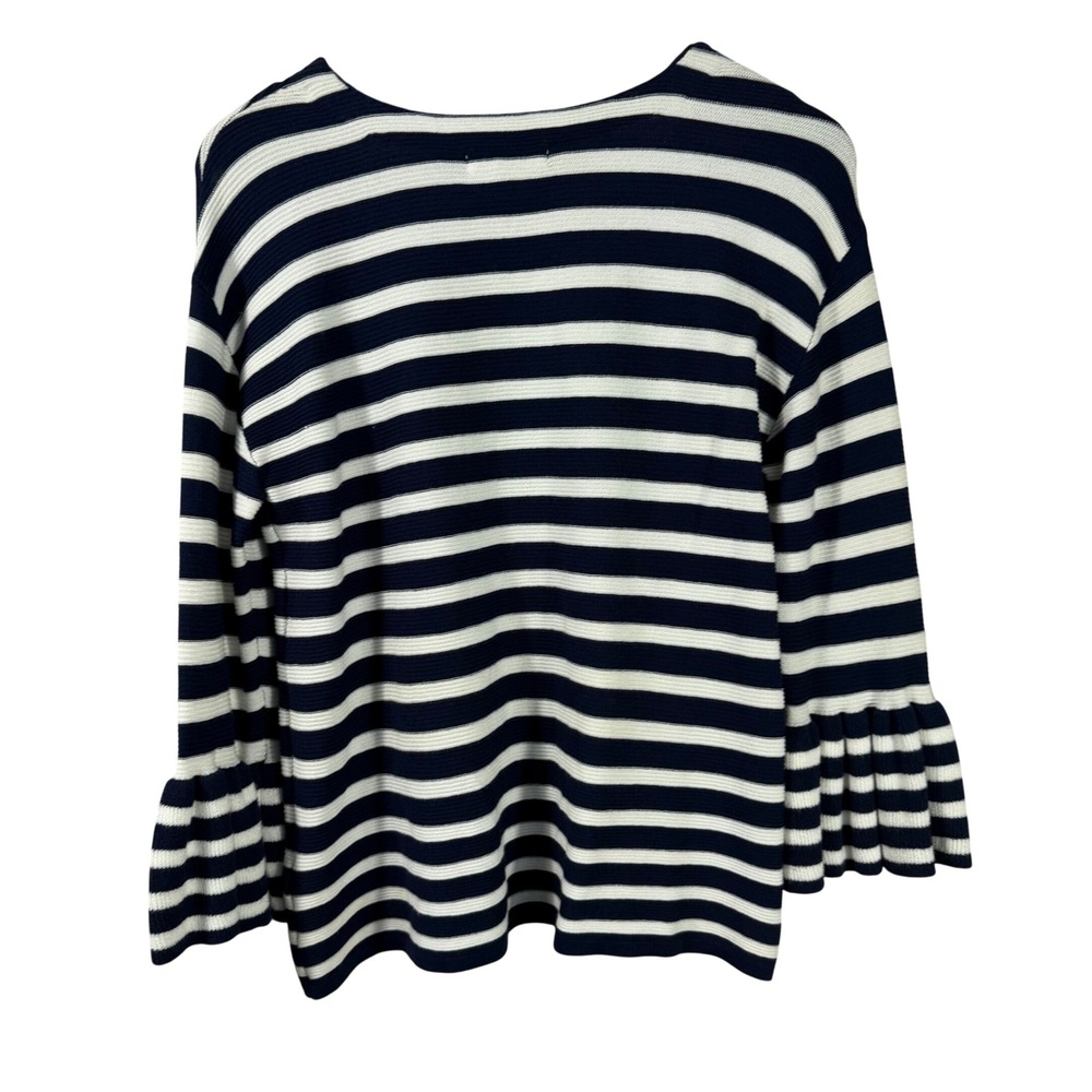 John Paul Richard Navy‎ & White Striped Knit Top Bell Sleeve Sweater Women's M - Picture 9 of 12